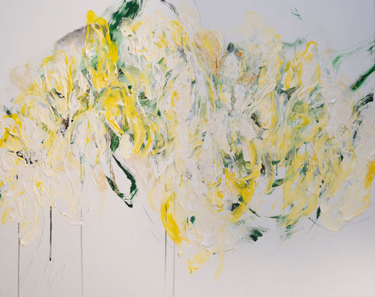abstract Yellow Flowers. Floral contemporary painting for sale on online gallery