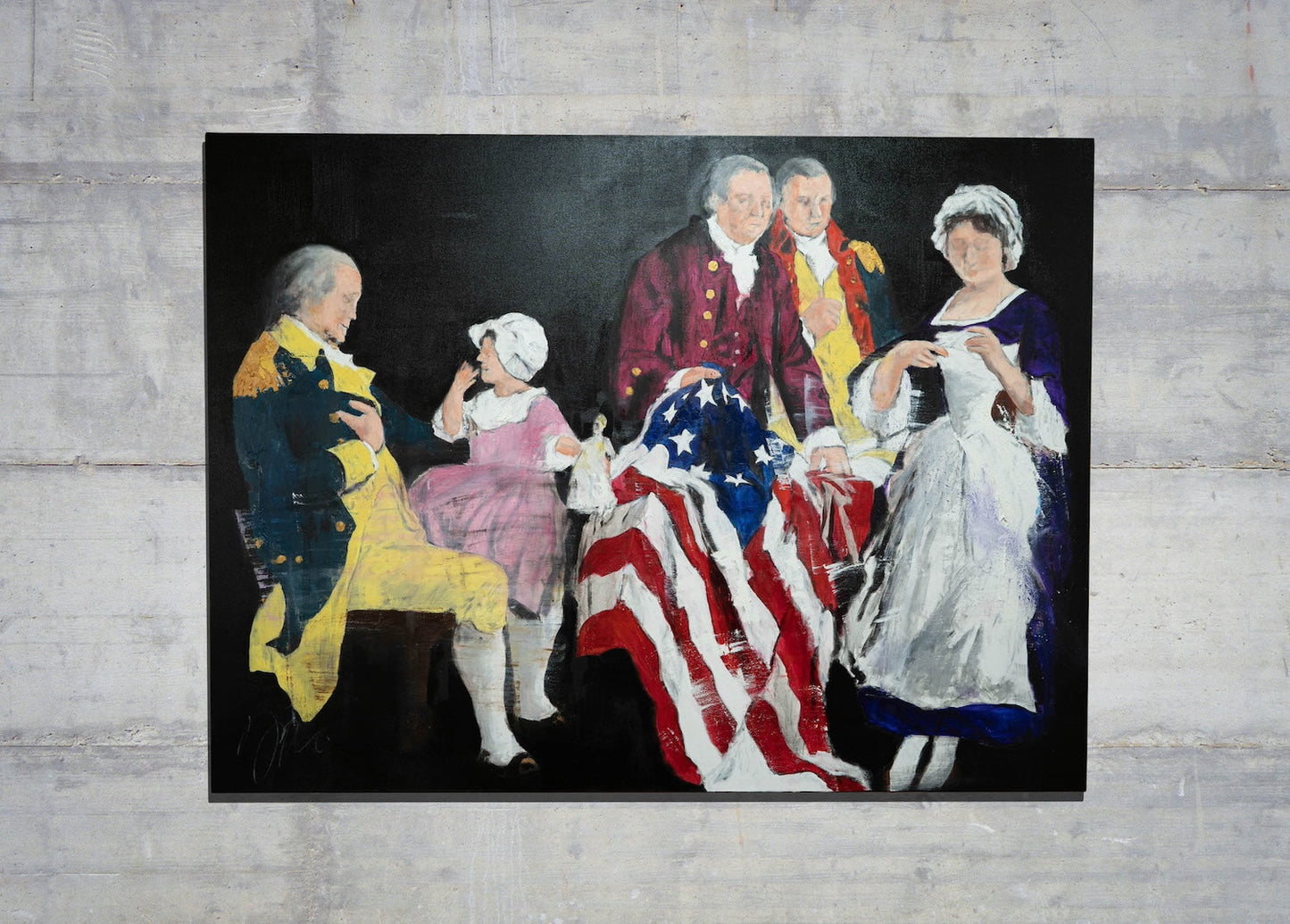 G.W G.Ross R.M B.R with the first American flag contemporary painting art