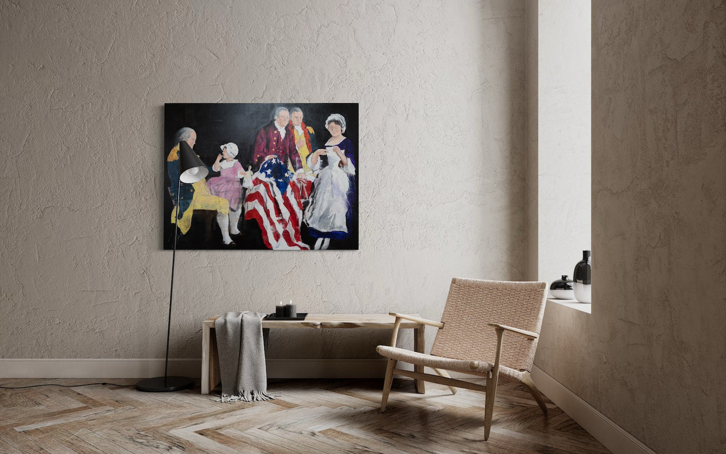 G.W G.Ross R.M B.R with the first American flag contemporary painting art