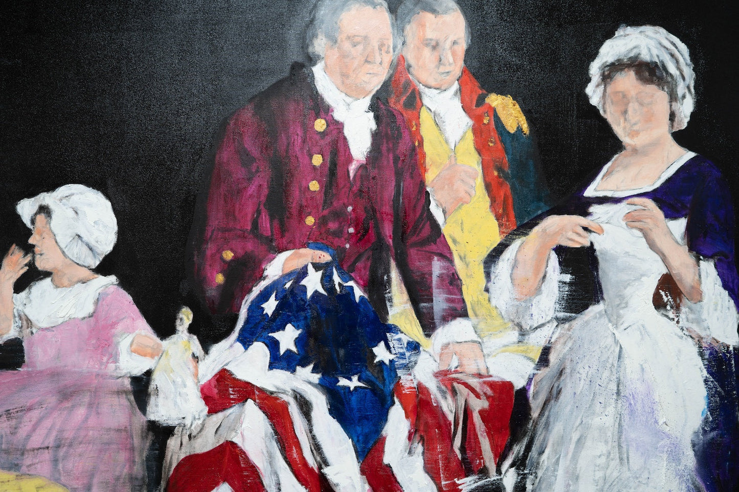 G.W G.Ross R.M B.R with the first American flag contemporary painting art