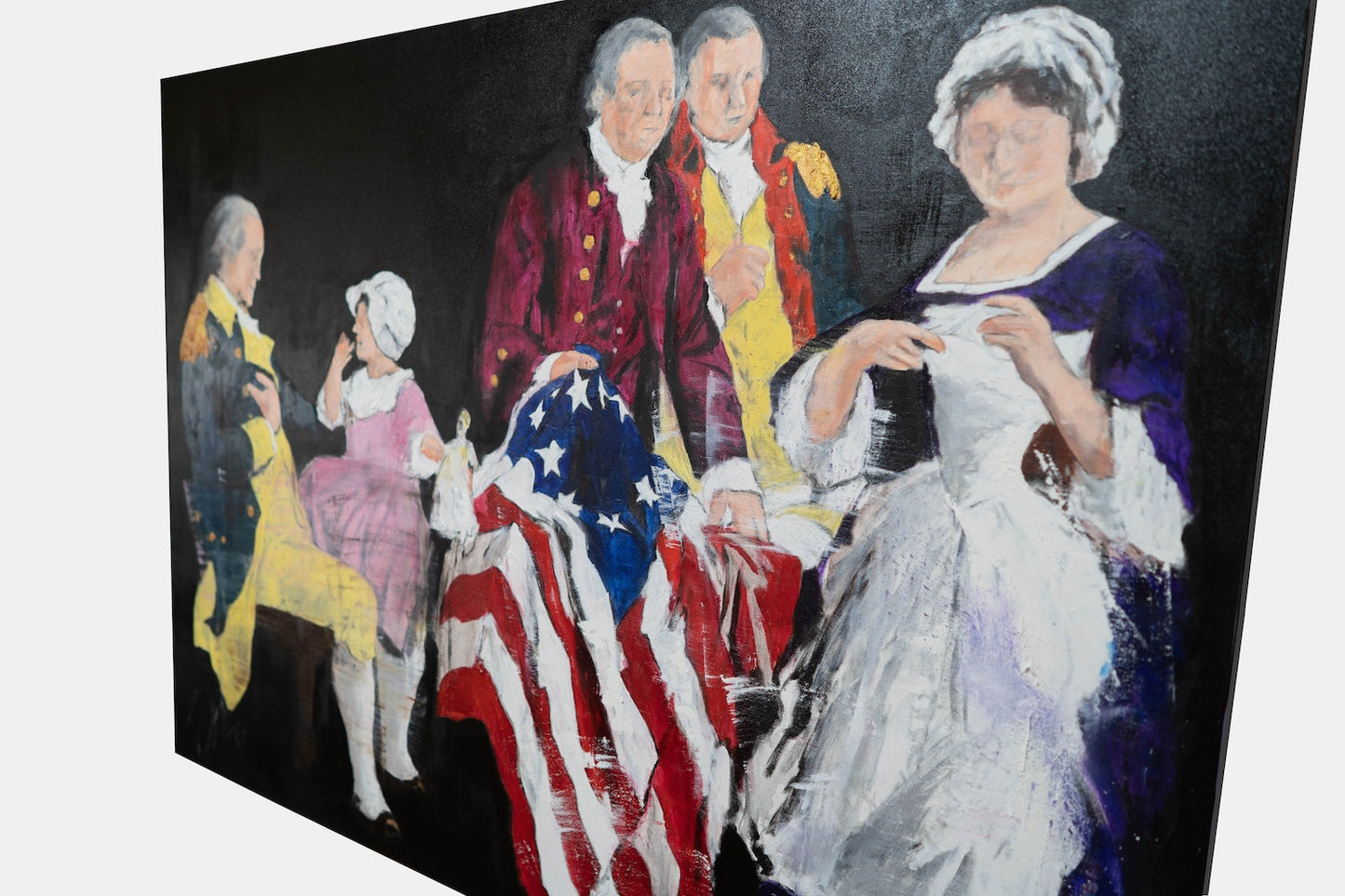 G.W G.Ross R.M B.R with the first American flag contemporary painting art