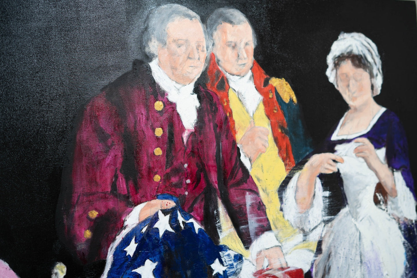 G.W G.Ross R.M B.R with the first American flag contemporary painting art
