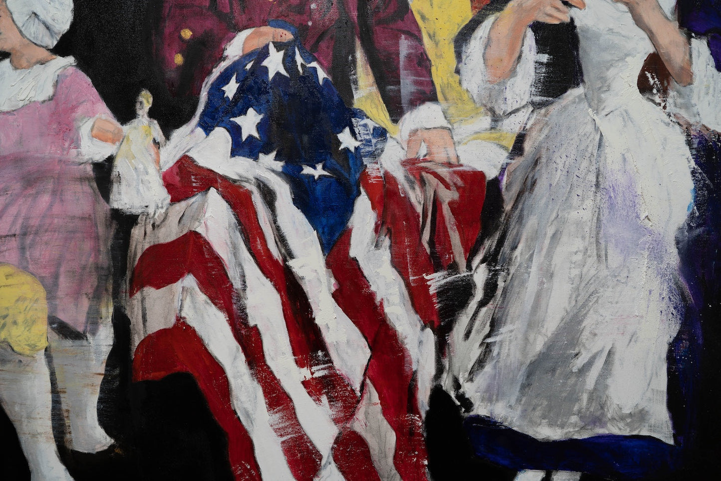 G.W G.Ross R.M B.R with the first American flag contemporary painting art