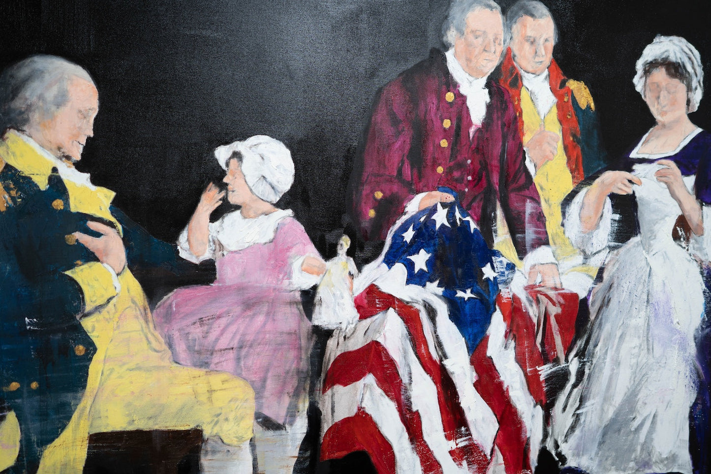 G.W G.Ross R.M B.R with the first American flag contemporary painting art