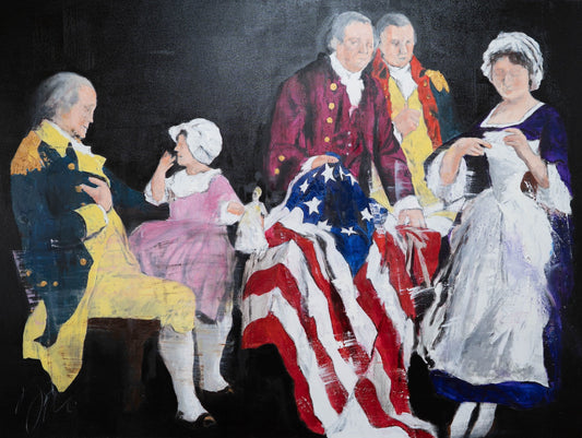 G.W G.Ross R.M B.R with the first American flag contemporary painting art